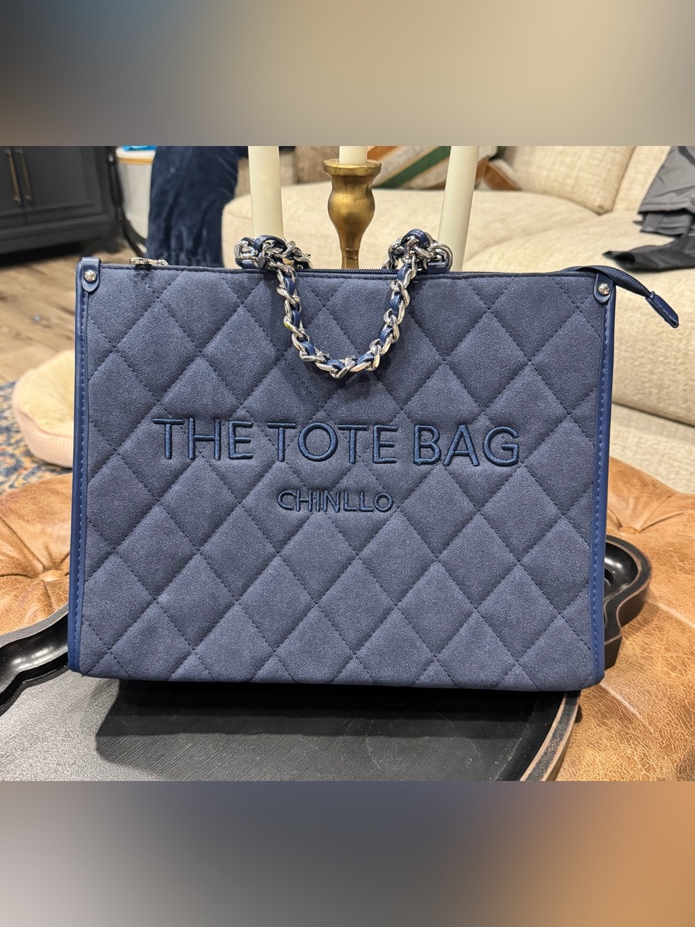 Navy Quilted Women’s Tote Bag